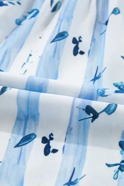 Sky Blue Floral Smocked  Straps Maxi Dress