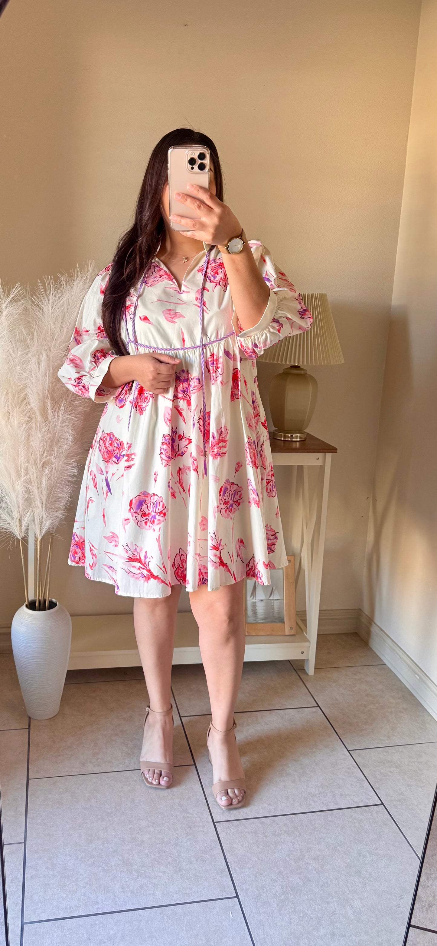 Pink Floral Balloon Dress