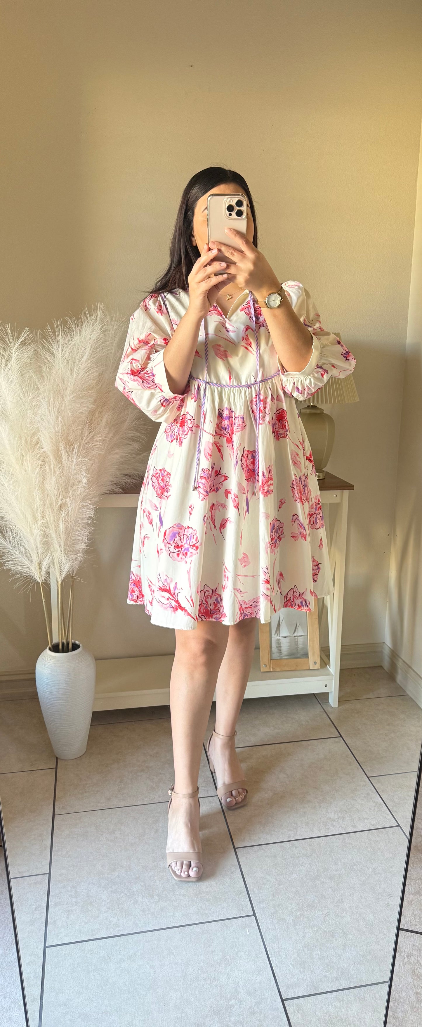 Pink Floral Balloon Dress