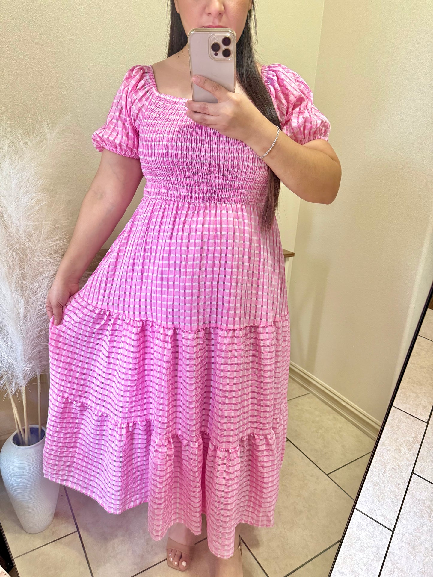 Pink Square Short Sleeve Dress