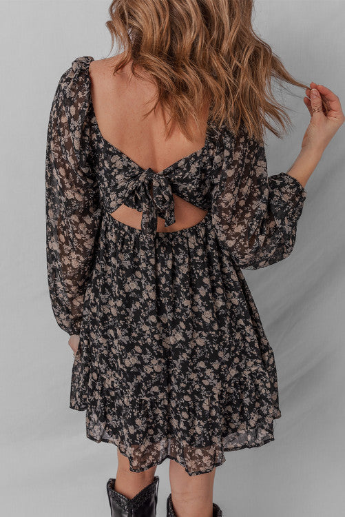 Black Frilly Shirred Mini Dress