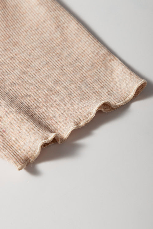 Oatmeal Short Sleeve Half Button Ribbed Top
