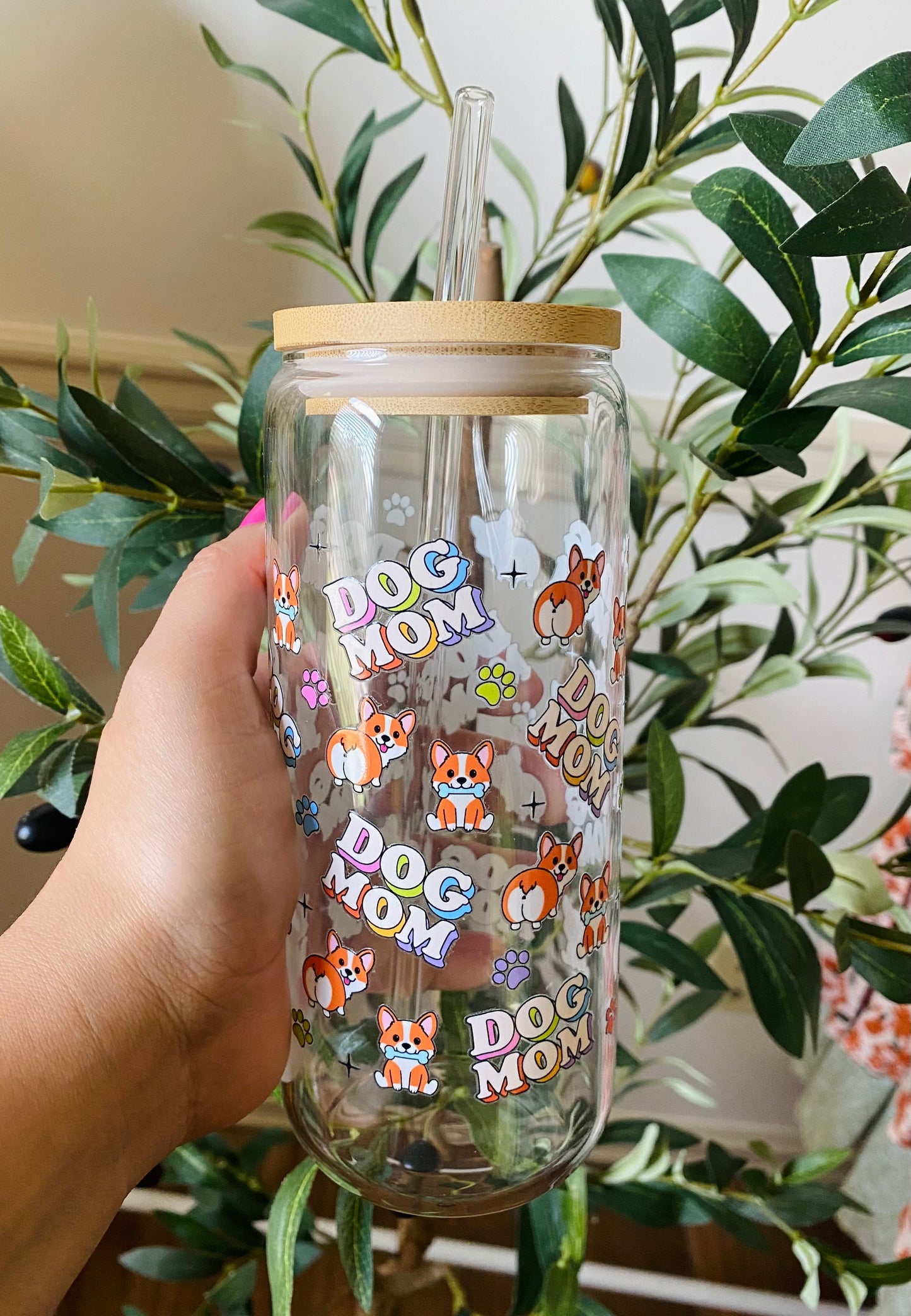 20 oz Dog Mom Glass Cup